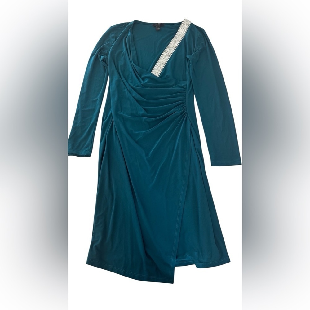 JBS. womens Faux Wrap Dress Green Jeweled S runs big